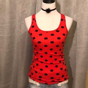 Red and black polka dot tank top